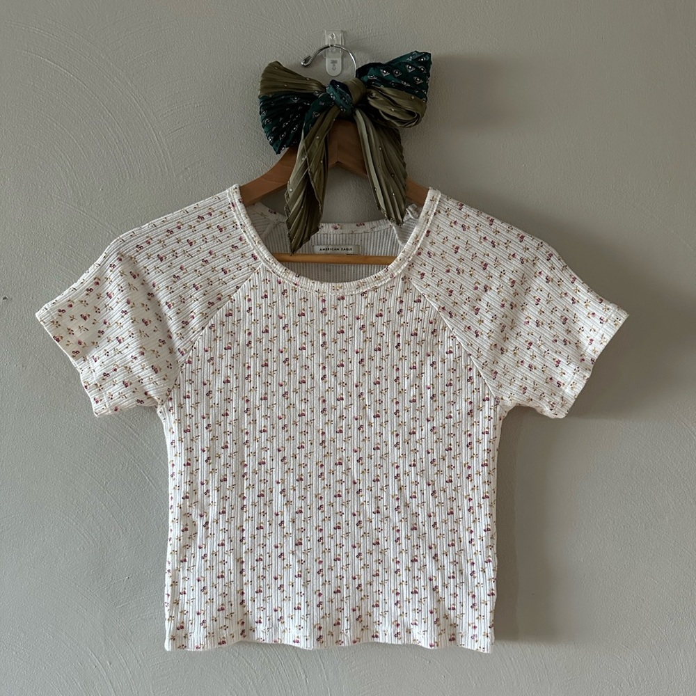 American Eagle Ditsy Floral Pointelle Crop Top